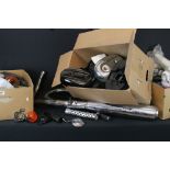 A collection of mixed motorcycle parts and accessories to include indicators, exhaust and air
