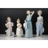 Four Lladro porcelain figures to include a 7650 ' Pocket Full of Wishes ' collectors society 1997