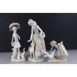 Nao porcelain figure of a girl with basket & dog, 29cm tall, together with two Lladro porcelain