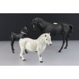 Three Royal Doulton porcelain horses to include a matt black horse & foal and a speckled grey