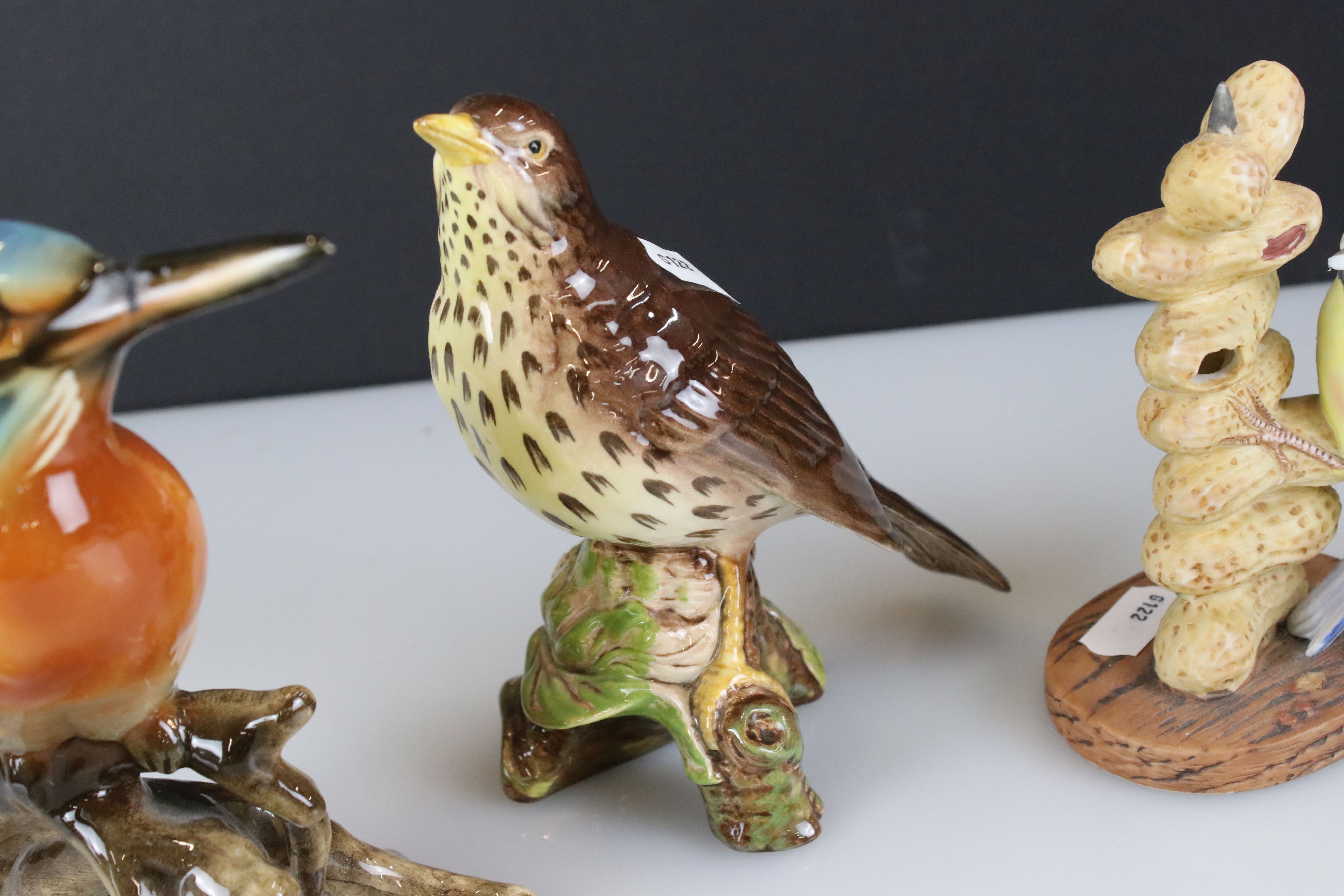 Seven porcelain bird ornaments to include a Beswick 2308 Song Thrush, Goebel Chaffinch, Raybur - Image 5 of 6