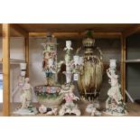 Continental Porcelain Four Sconce Candelabra set with cherubs and floral encrusted 46cm high
