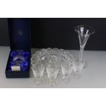 Cut glassware to include an Edinburgh Crystal boxed thistle-shaped glass, etched ' Scotland