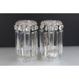 A pair of Victorian clear glass castle top style lustres with crystal droplets.