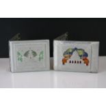 Two prisoner of war made aluminium cigarette cases with coloured panels.