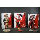 Three boxed DC Collectibles Cold Cast Porcelain statues of Harley Quinn