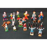 Collection of 21 painted metal circus figures and animals, unmarked, vg