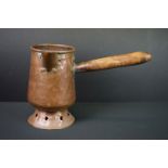 Antique Copper Milk or Hot Chocolate Pot with turned wooden handle, 22cm high