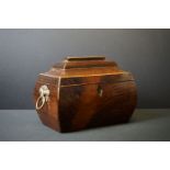 Regency Rosewood Tea Caddy of Bombe form, the hinged lid opening to two lidded compartments, brass