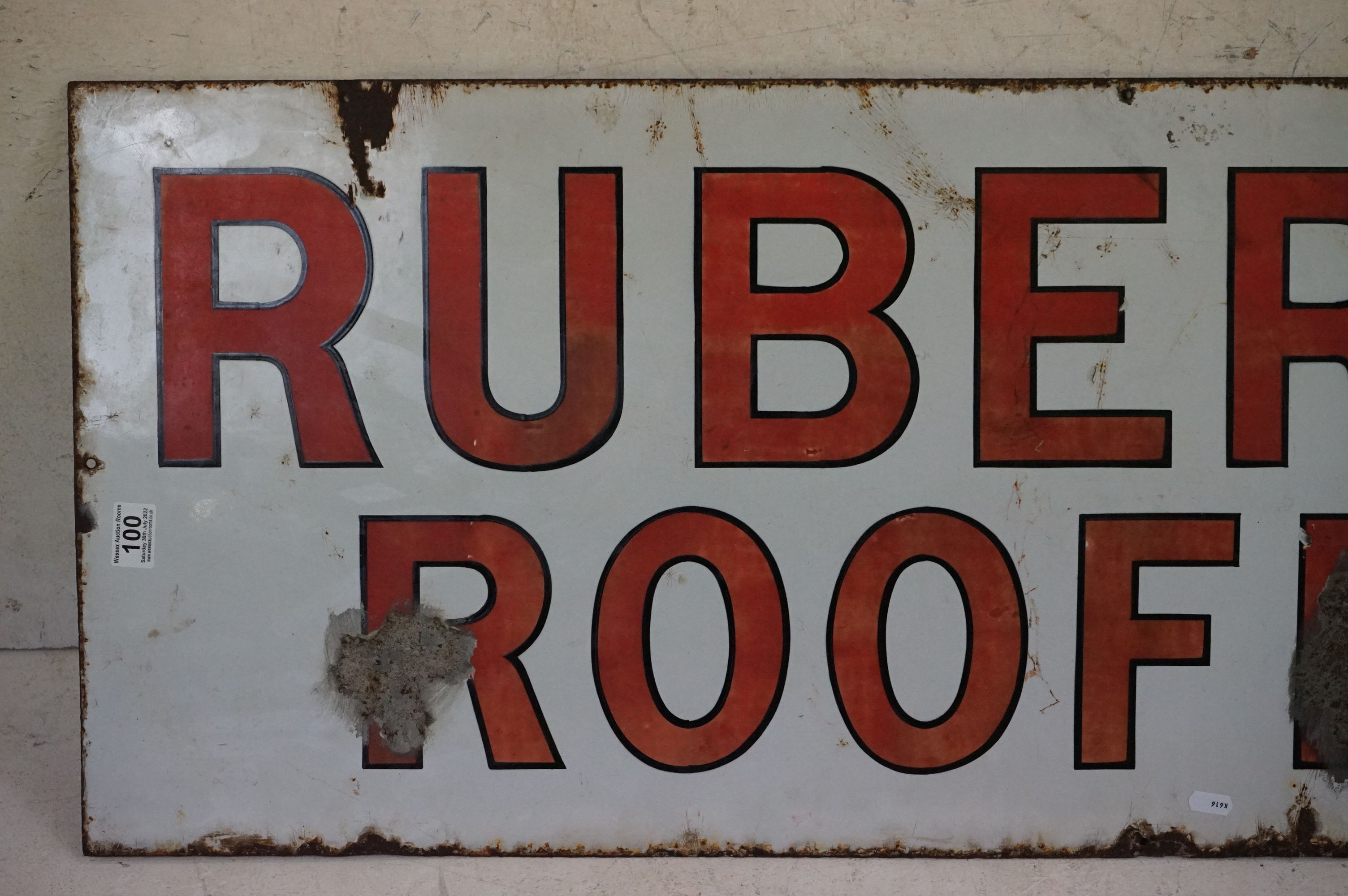 A vintage enamel "Ruberoid Roofing", measures approx 102cm x 45cm. - Image 2 of 4