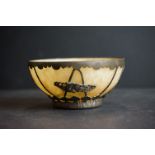 A Chinese hard stone crystalline quartz bowl with decorative plated mount.