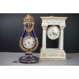 Victoria & Albert Museum reproduction 'Marie-Antoinette' lyre clock, with cobalt blue porcelain case