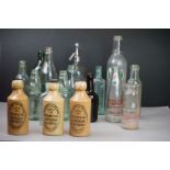 Collection of 16 glass and stoneware bottles, mostly from Chippenham, to include 2 Codd bottles, a