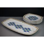 Retro Norwegian Figgjo Flint Turi Design Clupea pattern serving platter and 6 dinner plates (platter