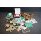 A collection of mainly British pre decimal coins to include three silver Queen Victoria crowns and