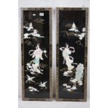 Pair of Chinese lacquered mother of pearl hanging panels