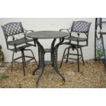 High metal garden table with two matching chairs