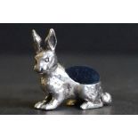 Silver pincushion in the form of a rabbit