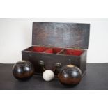 Boxed pair of antique Jaques bowls & a Slazenger jack