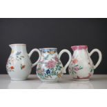 Three 18th century Chinese Porcelain Famille Rose Sparrow Beak Jugs, tallest 11.5cm