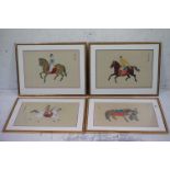 Set of Four Chinese Pictures depicting Figures with Horses, all with calligraphy and red seal