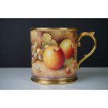 Royal Worcester contemporary tankard with fruit and berry decoration signed D S Hinnie printed