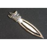 Silver bookmark with dog finial and ruby eye