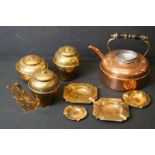 Collection of brass items including 3 Lipton's tea caddies from the British Empire Exhibition 1926