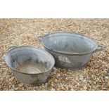 Two vintage galvanised steel washing tubs