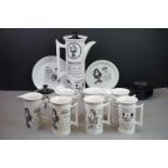 Portmeirion ' Corsets ' pattern coffee set to include a coffee pot, 6 tall coffee tankard-shaped