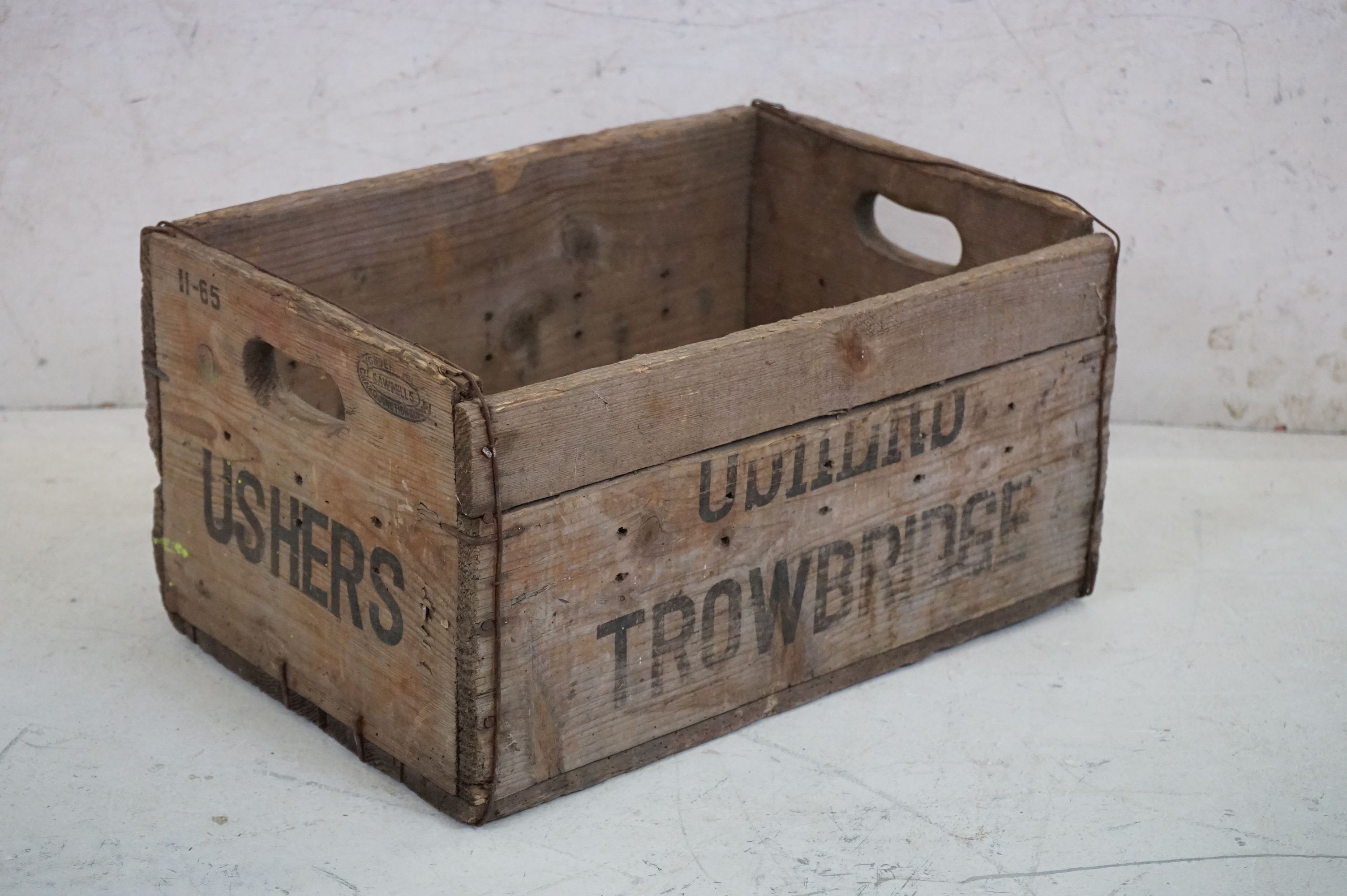 Early to Mid 20th century ' Ushers of Trowbridge ' Wooden Beer Crate, 23cm high x 44cm long - Image 2 of 6