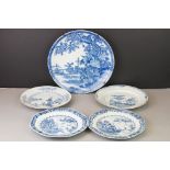 Four Antique Chinese Porcelain Blue and White Plates, largest 25cm diameter together with a Japanese