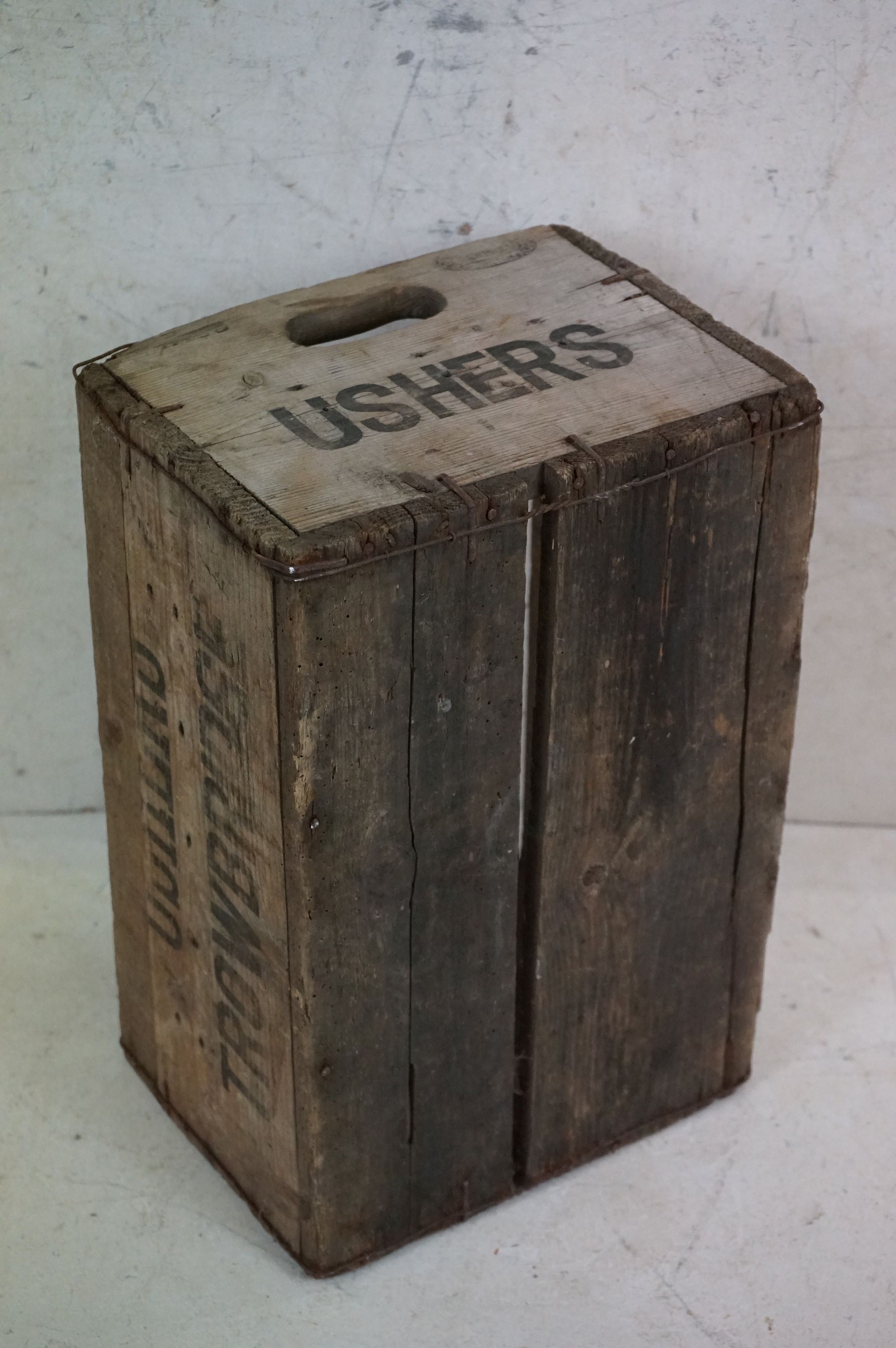 Early to Mid 20th century ' Ushers of Trowbridge ' Wooden Beer Crate, 23cm high x 44cm long - Image 6 of 6