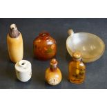 Collection of Chinese and Tibetan Snuff Bottles including Two Horn, Two Inside Painted Glass and one