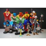 12 Murano glass clowns (tallest 25cm, 2 a/f) together with a Mdina glass ornament (signed Mdina to