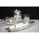 Silver plated Art Deco style tea set on tray (4)