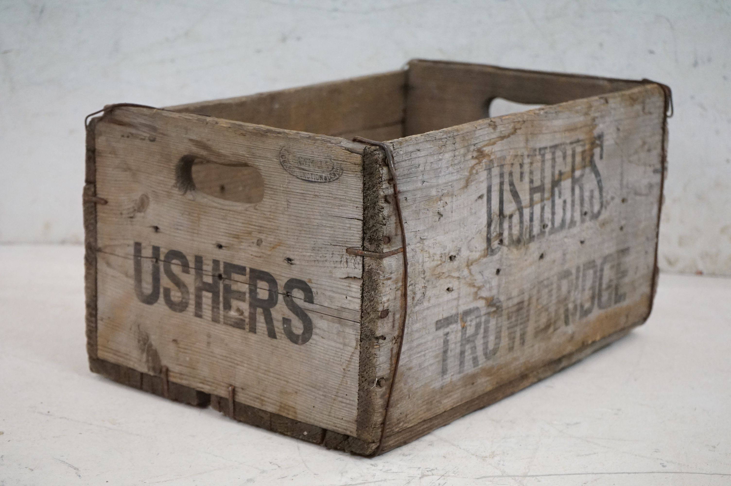 Early to Mid 20th century ' Ushers of Trowbridge ' Wooden Beer Crate, 23cm high x 44cm long - Image 4 of 6