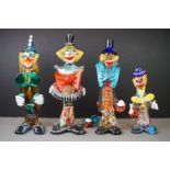 Four Murano glass clowns, to include one playing the accordion, tallest 37cm (1 a/f)