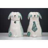 Pair of Rye Pottery Mrs and Mrs seated dogs, 15cm tall