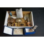 A small group of mixed collectables to include Vesta cases, trinket boxes, whistle and a mother of