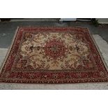 Red and Cream Ground Wool Rug with floral pattern, 321cm x 253cm