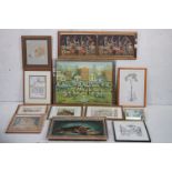 Collection of Twelve Pictures including Oil of Dog, Watercolour of Dog signed M Richardson, Pastel