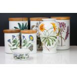 Portmeirion ' Botanic Garden ' ware to include a baluster vase, 3 large storage jars with wooden