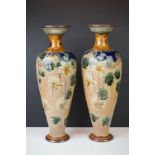 Pair of Royal Doulton Slaters patent stoneware baluster vases with Art Nouveau foliate decoration