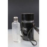 Grant's Scotch Whiskey Black Leather Case fitted with three glass whiskey flasks