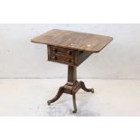 Regency Mahogany Drop Flap Work Table, two drawers to end and two faux drawers to the other,