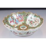 Chinese Cantonese Famille Rose Bowl, the inside of the bowl decorated with panels of figures and