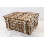 Large mid 20th century wicker laundry basket