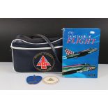 A British Aircraft Corporation advertising shoulder bag together with associated book and drinks