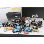 A large collection of cameras to include Kodak, Lubitel and Agfa examples.